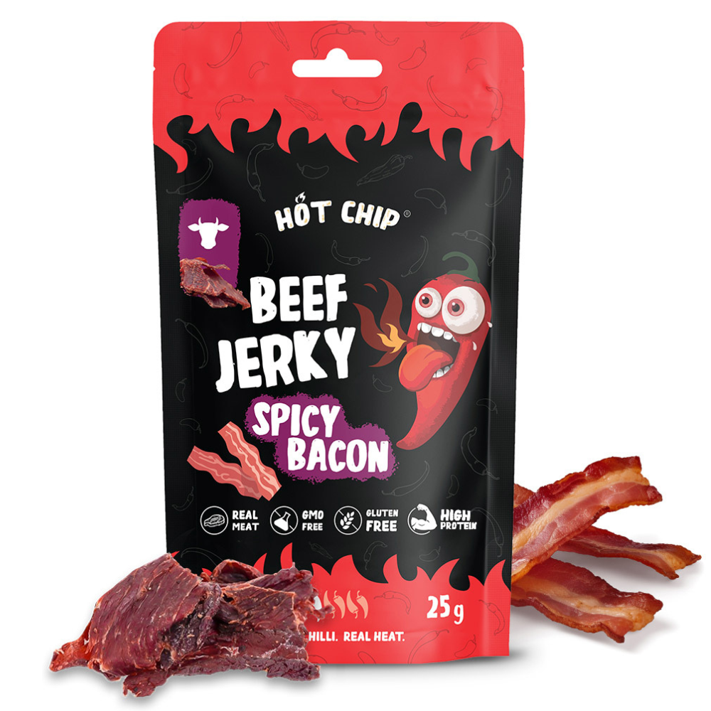 Hot Chip Beef Jerky Spicy Bacon 20 x 25g