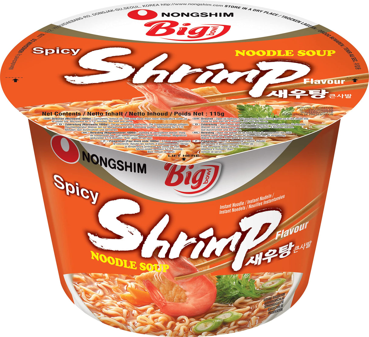 Nongshim Instant Noedels Kom Pittige Garnalen 16 x 115 g