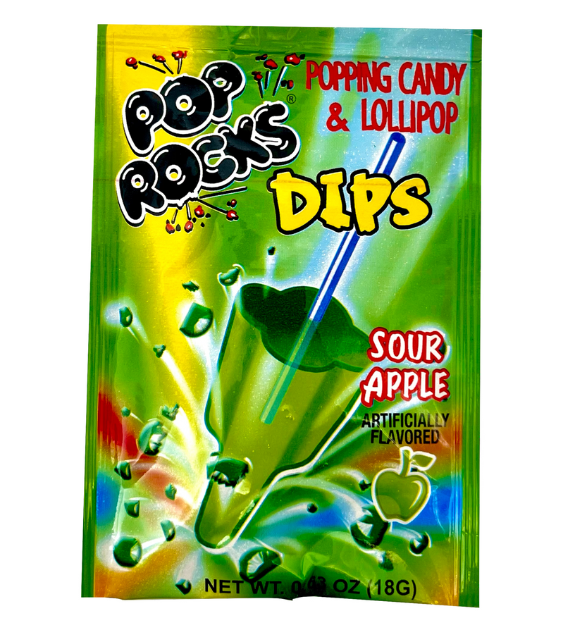 Pop Rocks Dips Popping Candy With Lollipop Sour Apple 30 x 18g